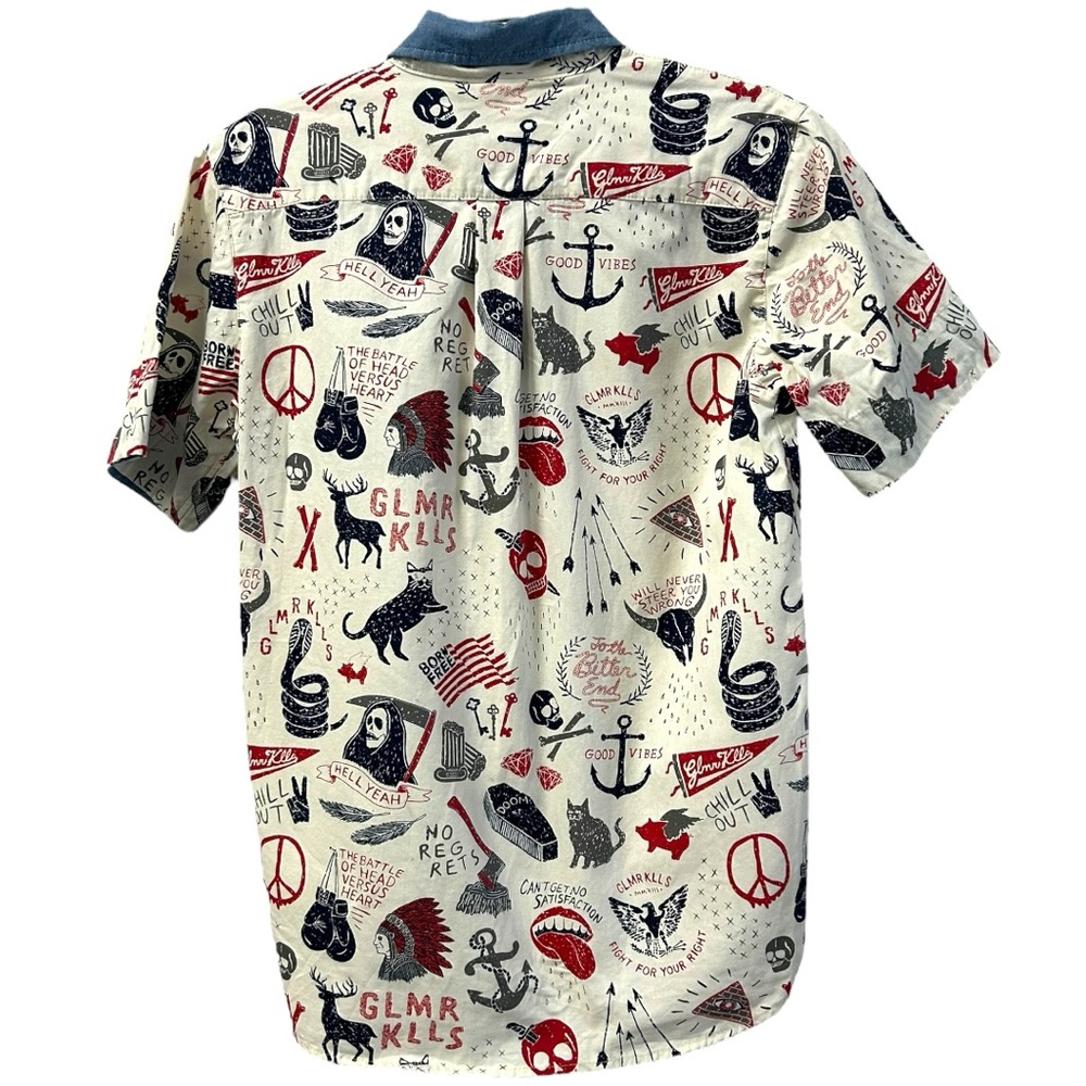 Glamour Kills Men’s Glory Daze Short Sleeve Button Down Shirt Sz XS - Picture 2 of 6
